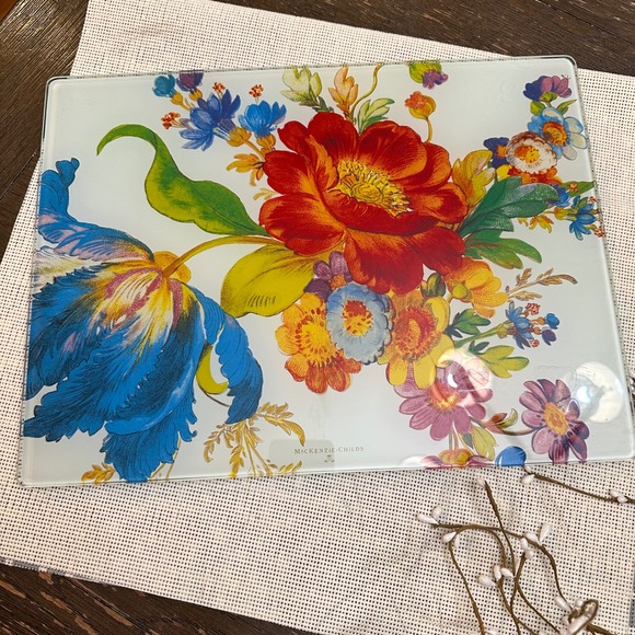 MacKenzie-Childs Other - MacKenzie-Childs Flower Market Glass Cutting Board Heat Resistant Multipurpose